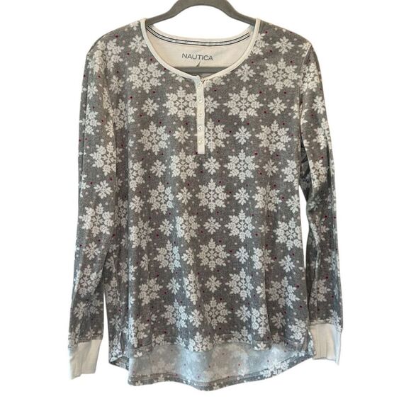 Nautica Women’s Snowflake Fleece Pajama Shirt Size Large - Picture 1 of 4